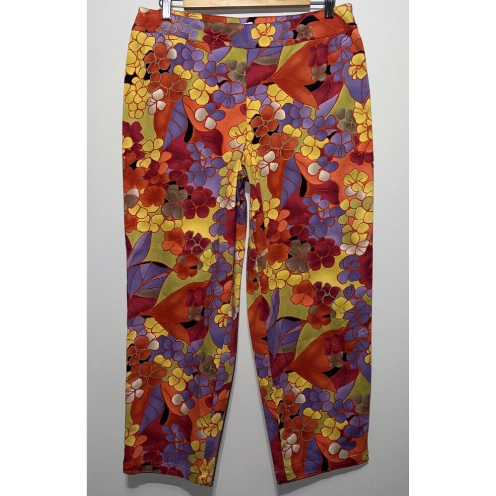 Talbots Cropped Pants Stretch Sz 14P Side Zip Bright Floral Hydrangeas Pockets